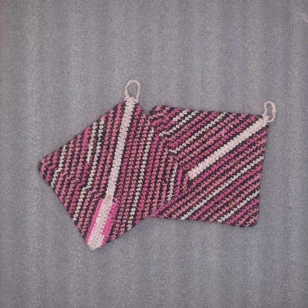 One pair of Girly Halloween crocheted cotton potholders